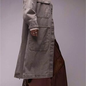 ASOS Topshop Long Denim Jacket with Contrast Cord Collar